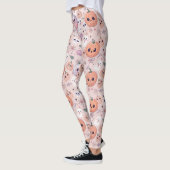 Schattigee Halloween Pumpkins & Ghosts op Pink Sea Leggings (Links)