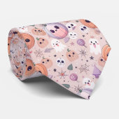 Schattigee Halloween Pumpkins & Ghosts op Pink Sea Stropdas (Opgerold)