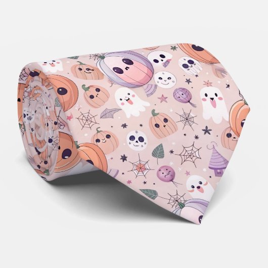 Schattigee Halloween Pumpkins & Ghosts op Pink Sea Stropdas (Opgerold)