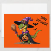 Schattigee Halloween Raptor / Dinosaur Witch Feestdagenkaart (Voorkant / Achterkant)