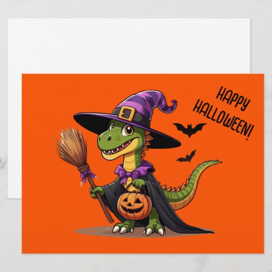 Schattigee Halloween Raptor / Dinosaur Witch Feestdagenkaart (Voorkant / Achterkant)