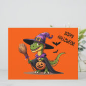 Schattigee Halloween Raptor / Dinosaur Witch Feestdagenkaart (Staand voorkant)