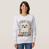 Schattigee Halloween Retro Groovy Floral Ghost Trui (Voorkant volledig)