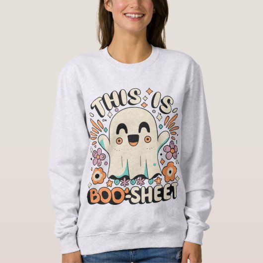 Schattigee Halloween Retro Groovy Floral Ghost Trui (Voorkant)