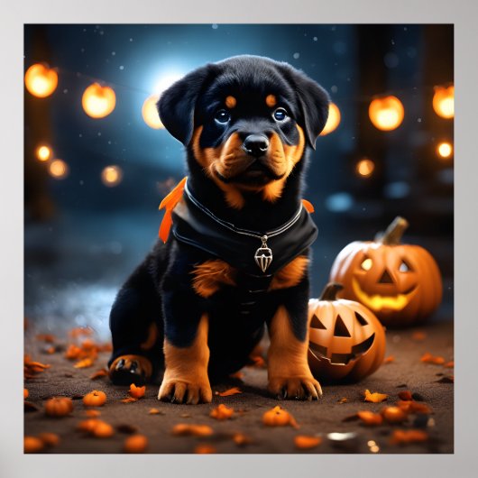 Schattigee Halloween Rottweiler Puppy Dog w Pumpki Poster (Voorkant)