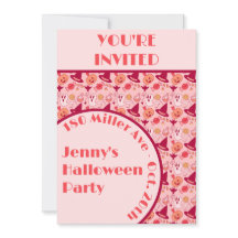 Schattigee Halloween Roze Meisje's Party Invitatio