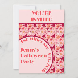Schattigee Halloween Roze Meisje's Party Invitatio Kaart