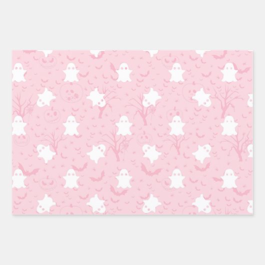 Schattigee Halloween roze spook en vleermuis Inpakpapier Vel (Voorkant)