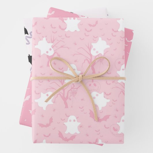 Schattigee Halloween roze spook en vleermuis Inpakpapier Vel (In situ)