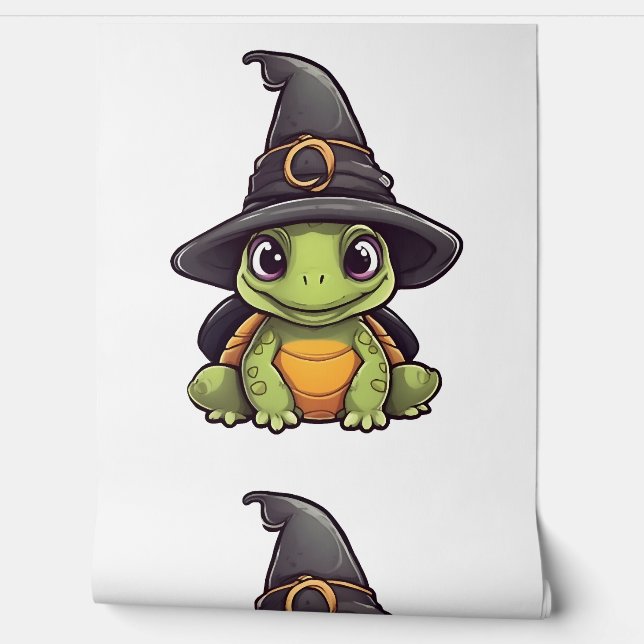 Schattigee Halloween schildpad met een heks pet. Behang (Afrollen)