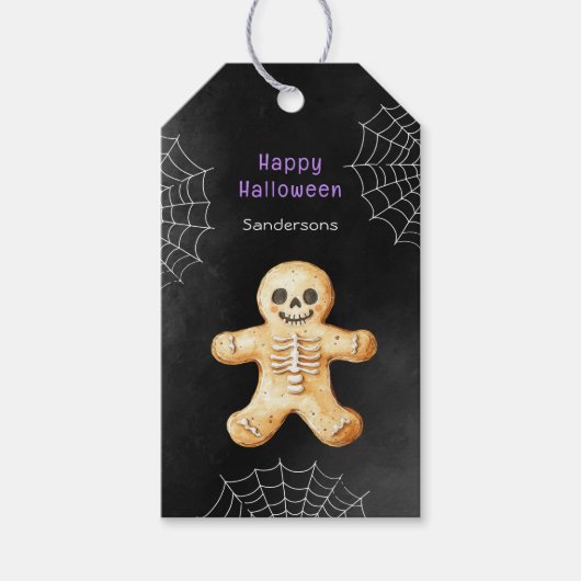 Schattigee Halloween Skeleton Cookie Zwart Cadeaulabel (Voorkant)
