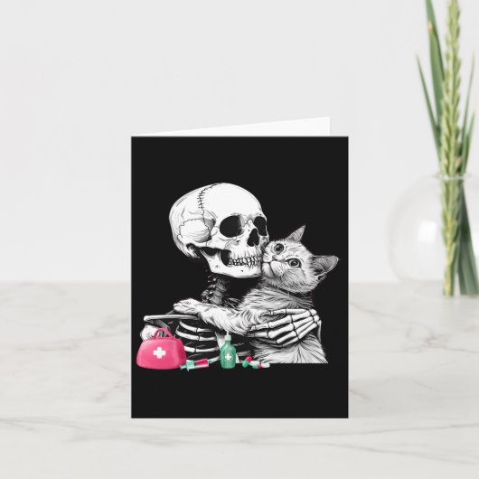 Schattigee Halloween Skeleton Knuffel Cat Vet Tech Kaart (Voorkant)