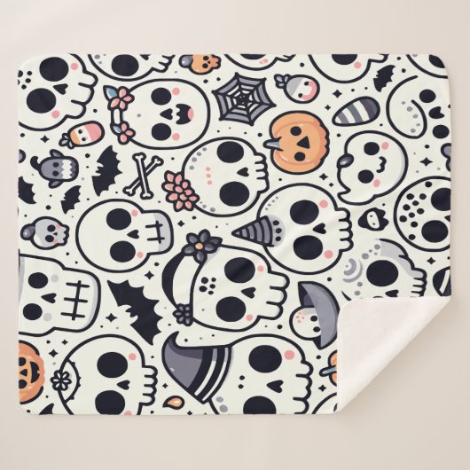 Schattigee Halloween Skull Deken (Voorkant (horizontaal))