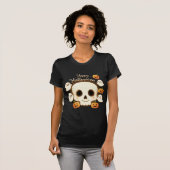 Schattigee Halloween Skull Ghosts & Pumpkins T-shirt (Voorkant volledig)