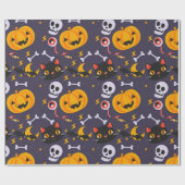 Schattigee Halloween Skulls, Cats & Pumpkin Smiles Cadeaupapier (Vlak)