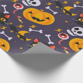 Schattigee Halloween Skulls, Cats & Pumpkin Smiles Cadeaupapier (Hoek)