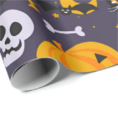 Schattigee Halloween Skulls, Cats & Pumpkin Smiles Cadeaupapier (Rol Hoek)