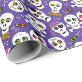 Schattigee Halloween Skulls op Paarse Cadeaupapier (Rol Hoek)