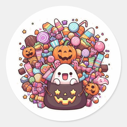 Schattigee Halloween Snoep Bucket Sticker Kawaii G (Voorkant)