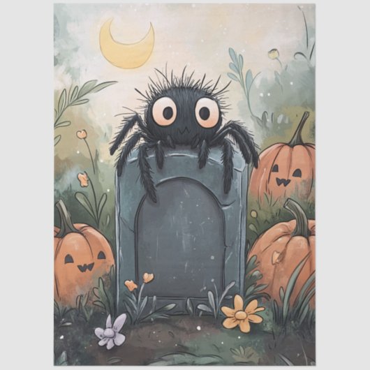 Schattigee Halloween Spider Illustratie Decoupage Tissuepapier (Voorkant)