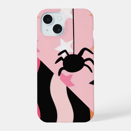 Schattigee Halloween Spider & Stars iPhone 15 Case (Achterkant)