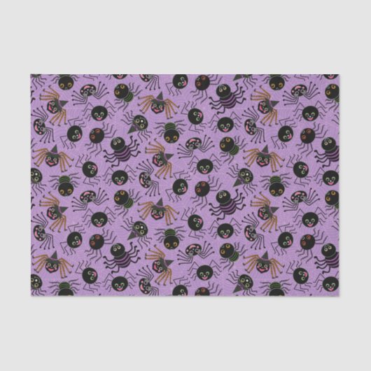 Schattigee Halloween Spinnen op Paarse Tissuepapier (Voorkant)