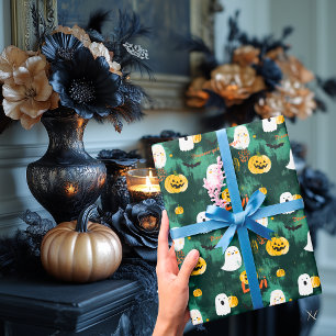 Schattigee Halloween-spoken en pompoenen Cadeaupapier