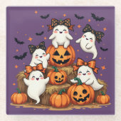 Schattigee Halloween-spoken in Coquette Bows & Pum Glazen Onderzetter (Voorkant)