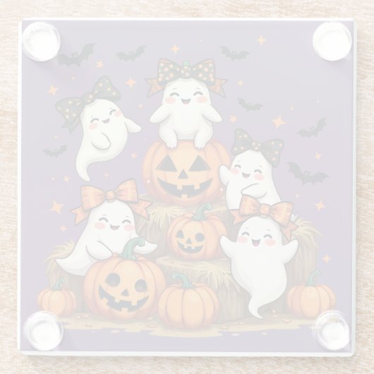 Schattigee Halloween-spoken in Coquette Bows & Pum Glazen Onderzetter (Achterkant)
