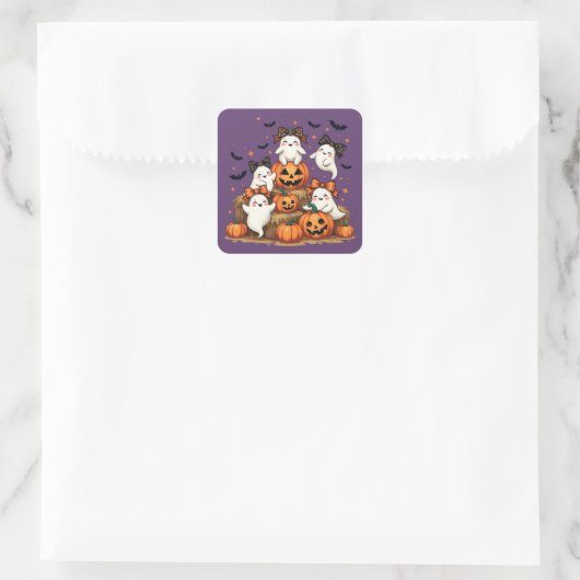 Schattigee Halloween-spoken in Coquette Bows & Pum Vierkante Sticker (Tas)