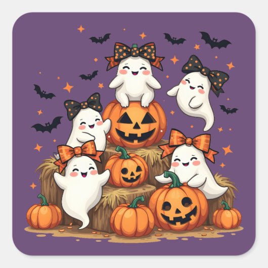 Schattigee Halloween-spoken in Coquette Bows & Pum Vierkante Sticker (Voorkant)