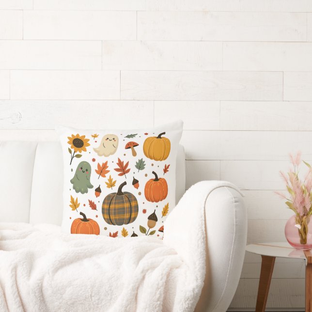 Schattigee Halloween-spoken met pompoenen en Herfs Kussen (Bank)