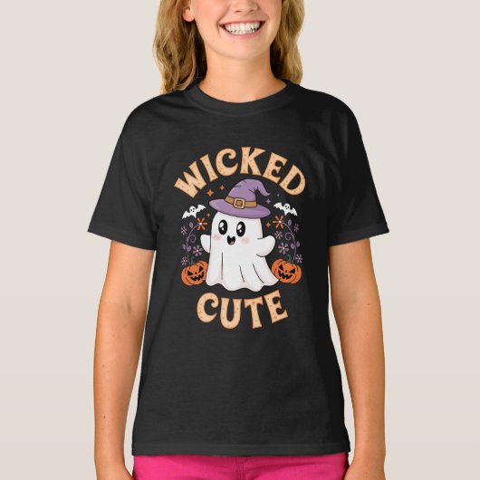 Schattigee Halloween-spook in het Pet van de heks T-shirt (Voorkant)