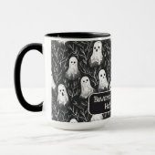 Schattigee Halloween Spooky Ghosts Zwart & Wit Cus Mok (Links)