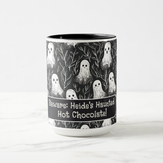 Schattigee Halloween Spooky Ghosts Zwart & Wit Cus Mok (Midden)