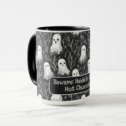 Schattigee Halloween Spooky Ghosts Zwart & Wit Cus Mok (Voorkant links)