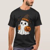 Schattigee Halloween Spooky Witch Ghost met pompoe T-shirt (Voorkant)