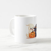 Schattigee Halloween Squad | Kawaii Ghost & Pumpki Koffiemok (Voorkant links)