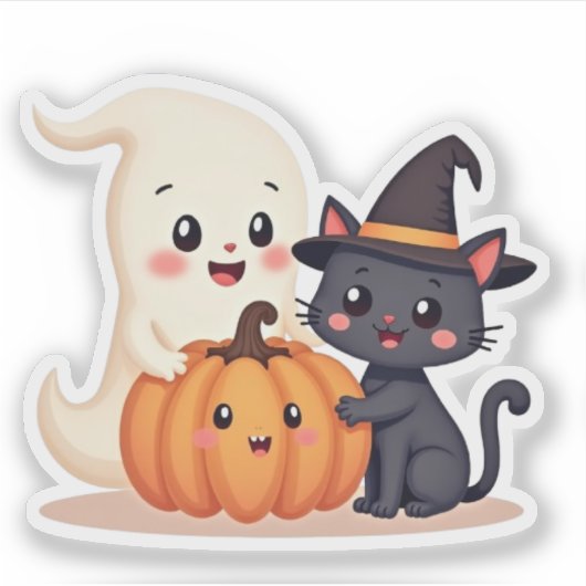 Schattigee Halloween Squad | Kawaii Ghost & Pumpki Sticker (Voorkant)