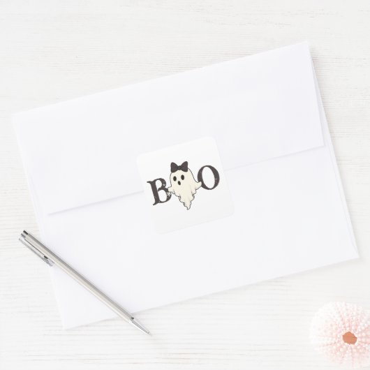 Schattigee Halloween Sticker - "Boo" Ghost met boo (Envelop)