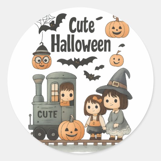 Schattigee Halloween Sticker - Heks, Geest & Pompo (Voorkant)