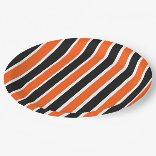 Schattigee Halloween strepen in Sinaasappel en zwa Papieren Bordje (Gekanteld)