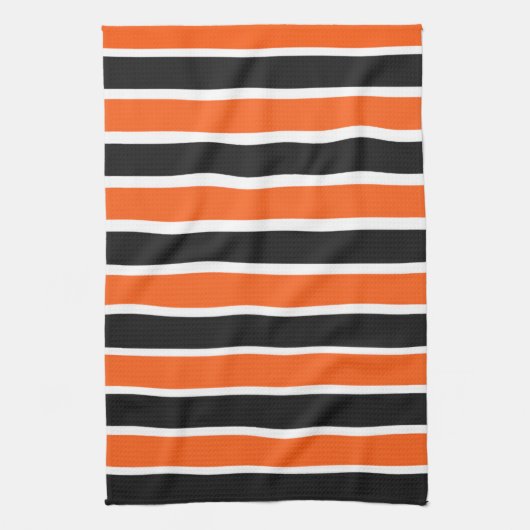 Schattigee Halloween strepen in Sinaasappel en zwa Theedoek (Verticaal)