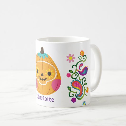 Schattigee Halloween Sugar Skull Pompoen Koffiemok (Voorkant rechts)