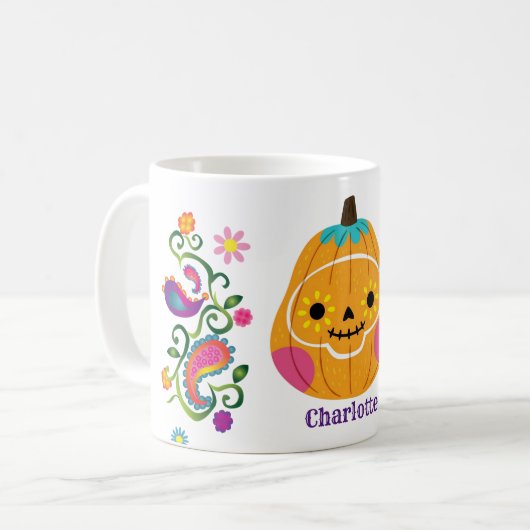 Schattigee Halloween Sugar Skull Pompoen Koffiemok (Voorkant links)