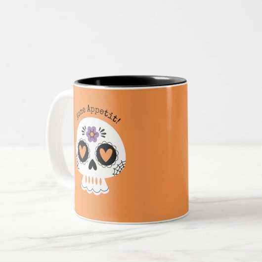 Schattigee Halloween Sugar Skull Tweekleurige Koffiemok (Voorkant links)