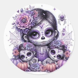 Schattigee Halloween Sugar Skull Witch Ronde Sticker