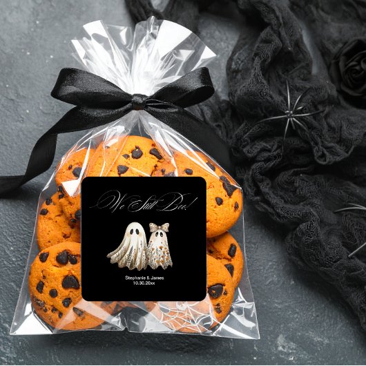 Schattigee Halloween-thema bruiloft Jubileum taart Vierkante Sticker