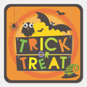 Schattigee Halloween Trick or treat Bats Witch Pet Vierkante Sticker