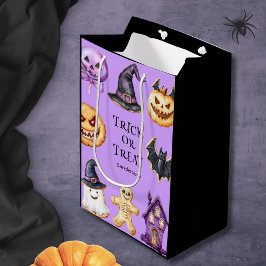 Schattigee Halloween Trick or treat Paarse Gift Ba Medium Cadeauzakje